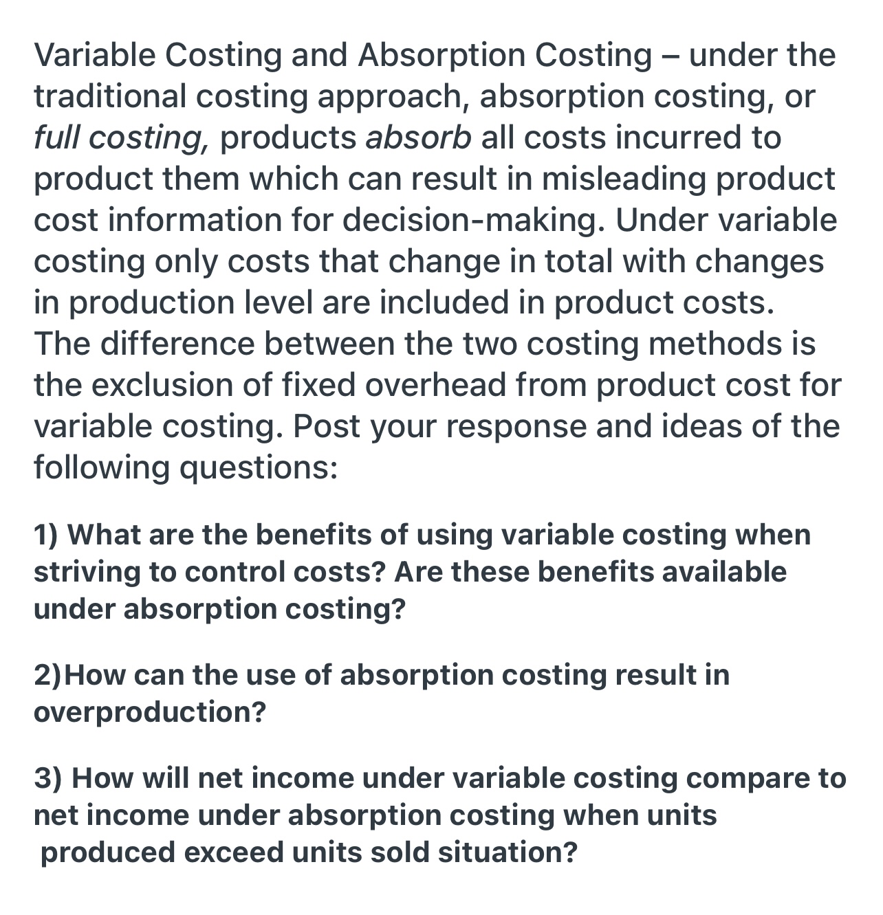 Please help me with this question. Thank you so much! Variable Costing