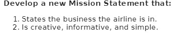 Develop a new Mission Statement that: 1. States the business the