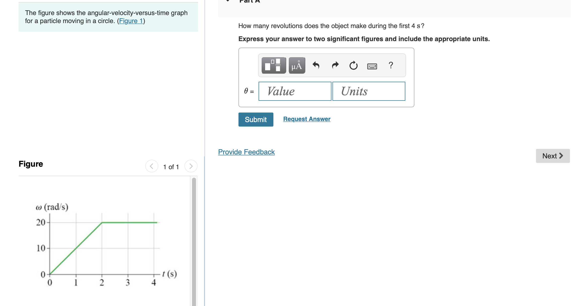 400 rpm in 1.0 s, rotates at this angular speed for .