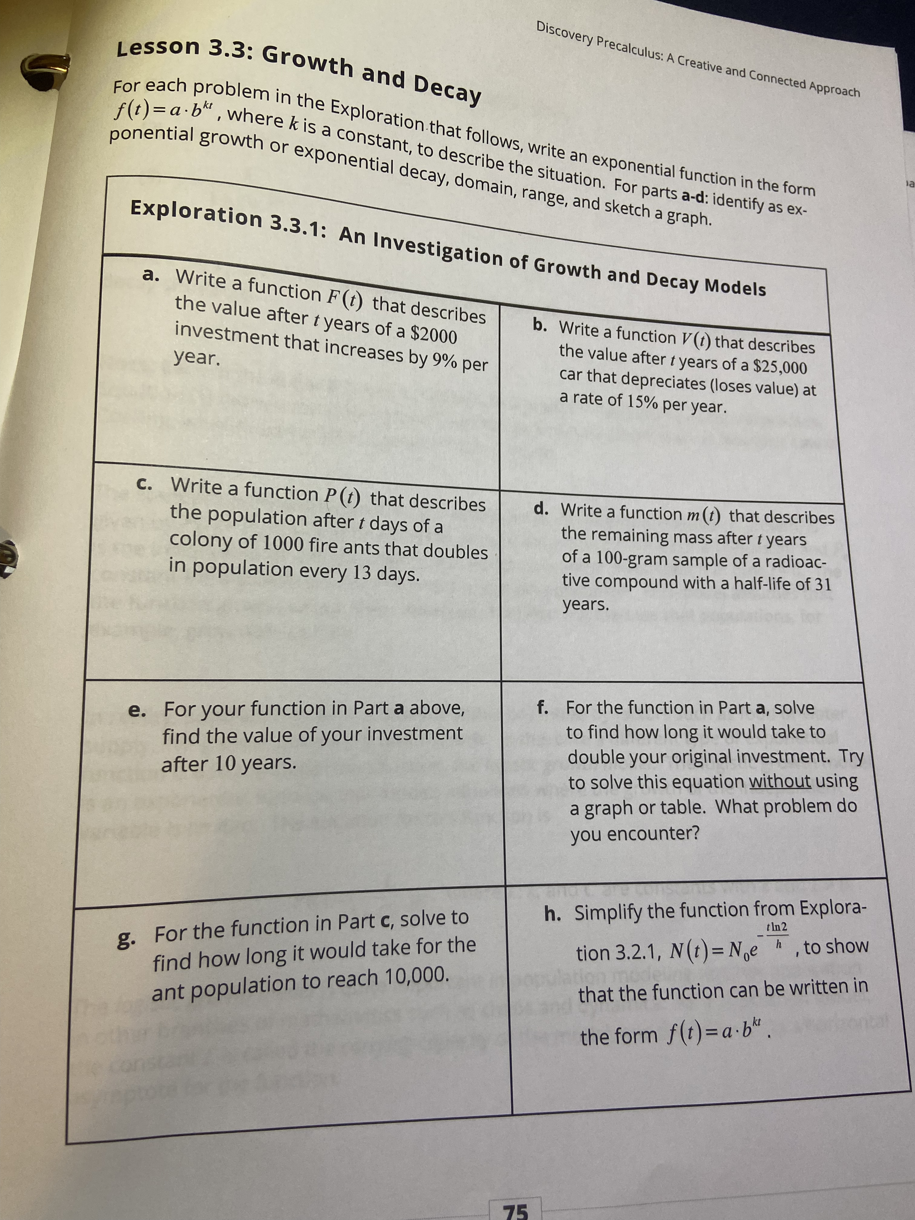 and Decay Discovery Precalculus: A Creative and Connected Approach For each problem