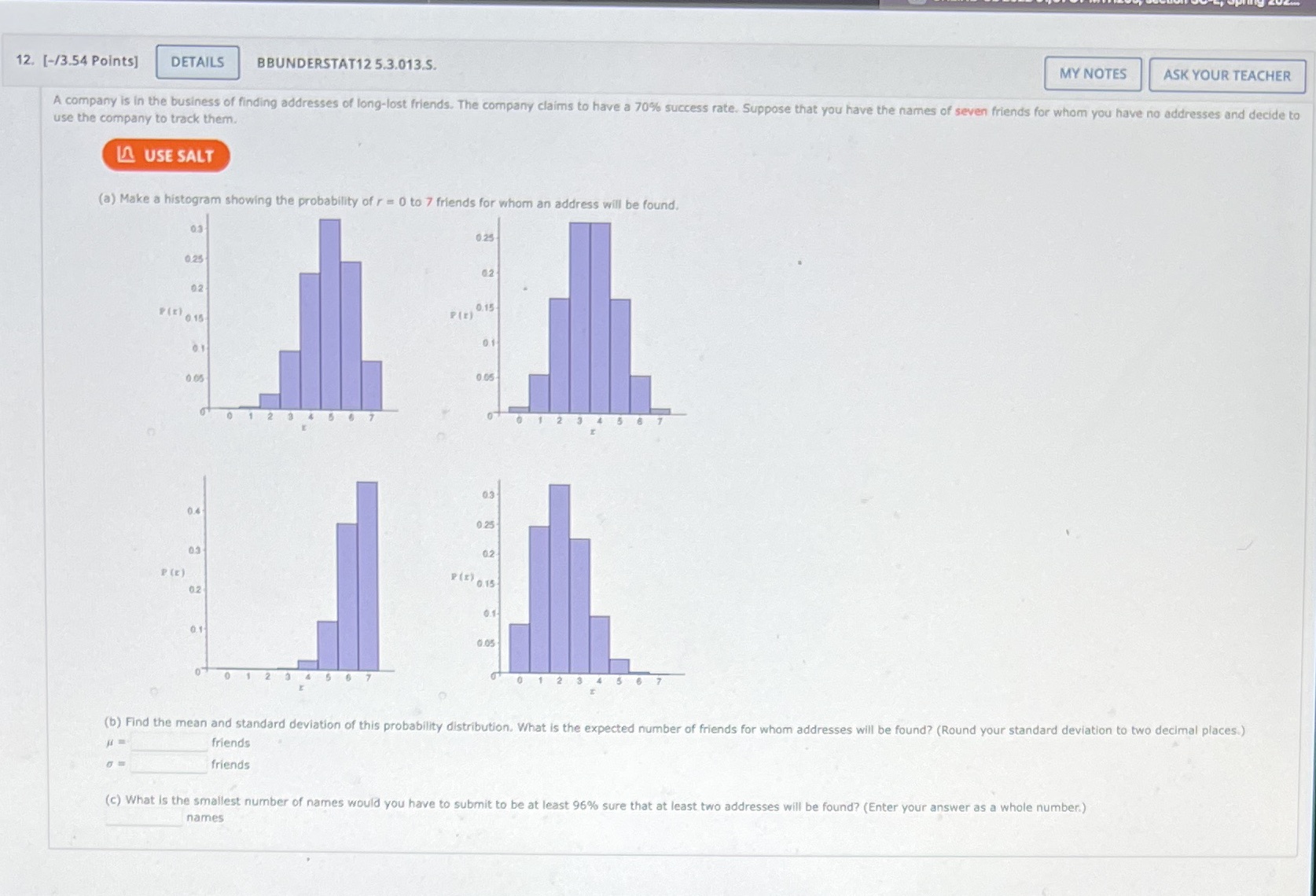  12. [-/3.54 Points] DETAILS BBUNDERSTAT12 5.3.013.S. MY NOTES ASK YOUR TEACHER