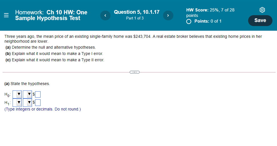  Homework: Ch 10 HW: One ( Question 5. 10-1-17 "w SW\":