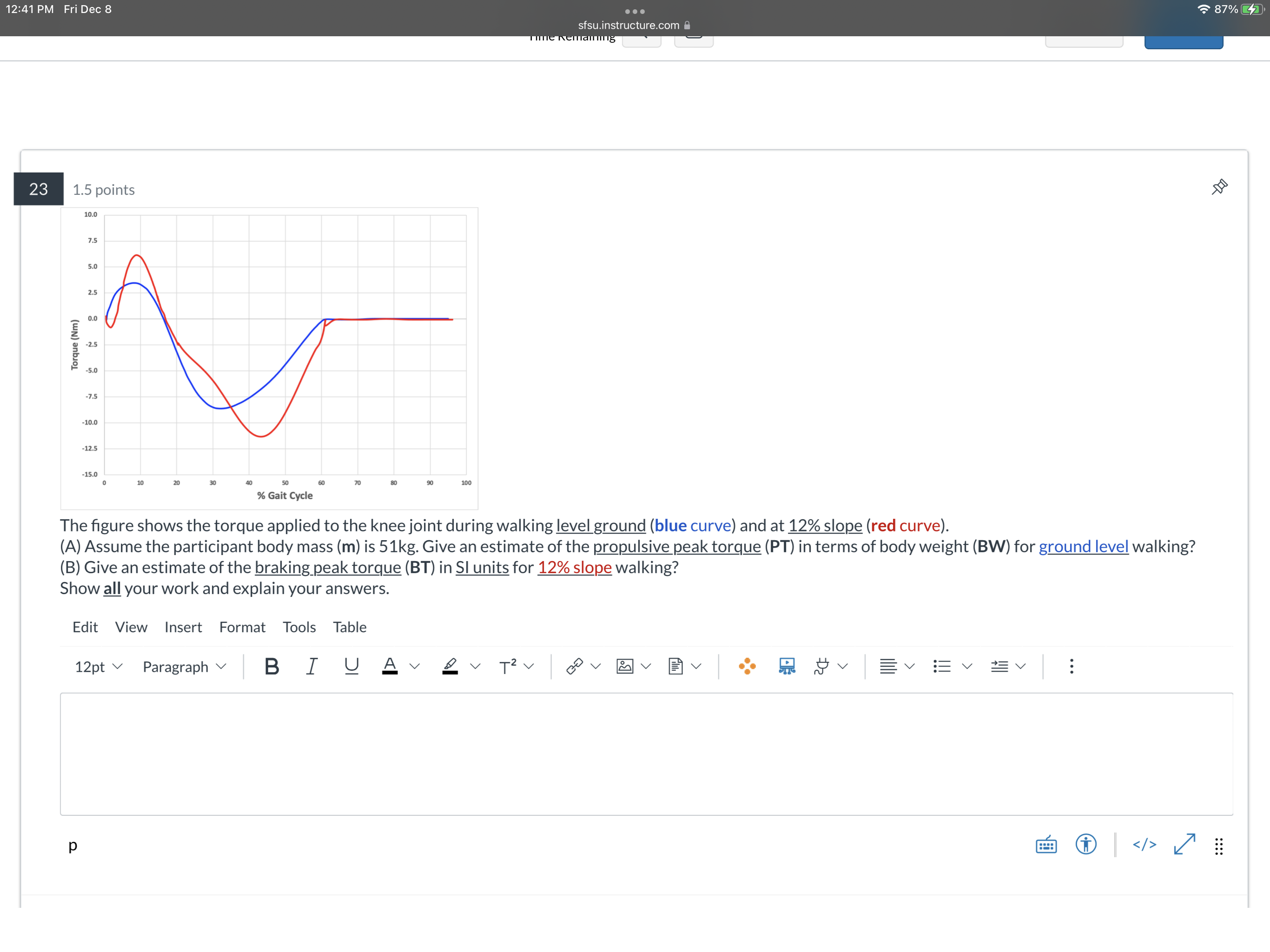  12:41 PM Fri Dec 8 . . . 87% sfsu.instructure.com The