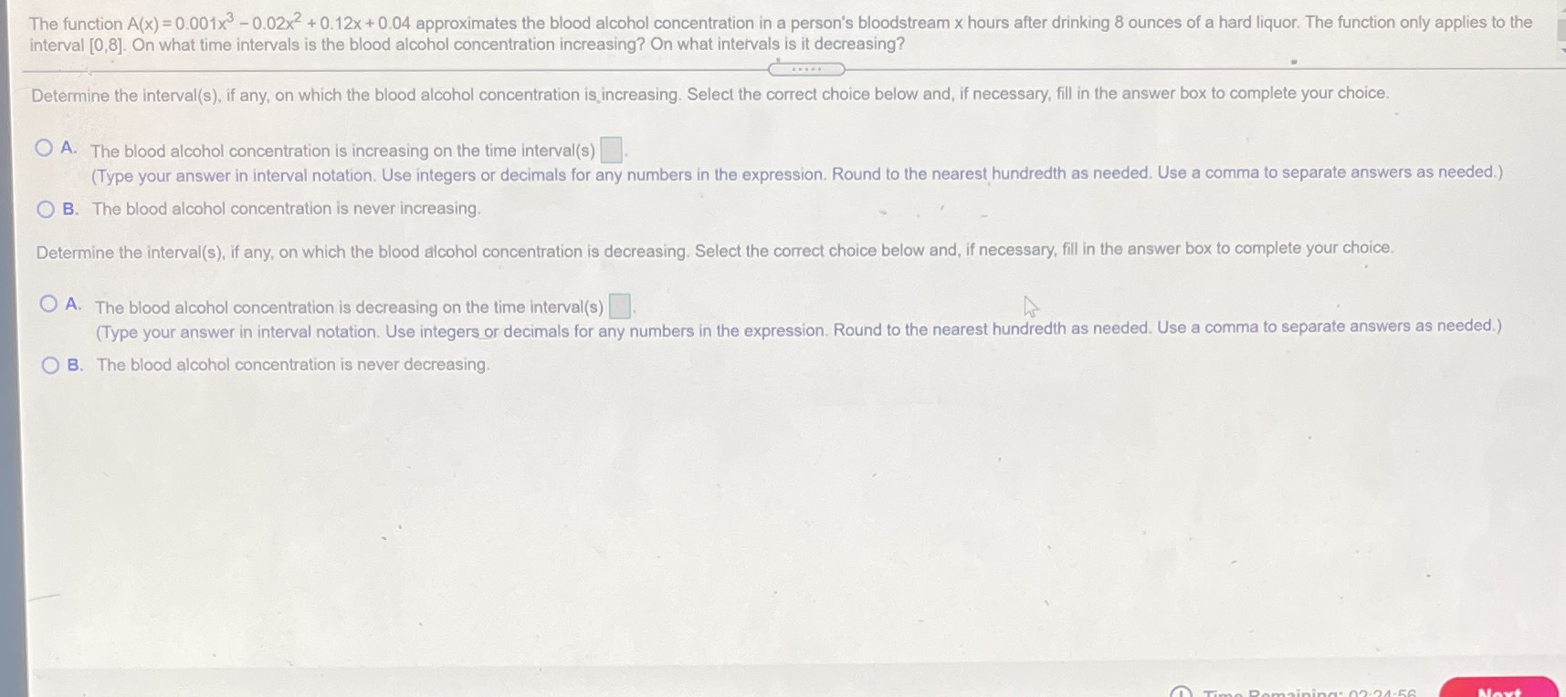  The function A(x) = 0.001x - 0.02x2 + 0.12x + 0.04