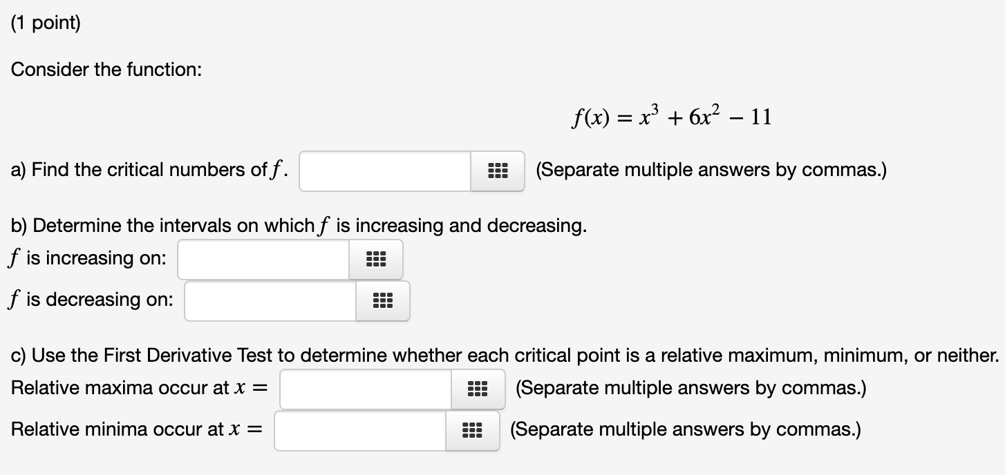 increasing on the intervals 555 2. f is decreasing on the intervals