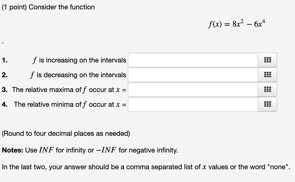 The relative minima off occur at x = 555 In the last