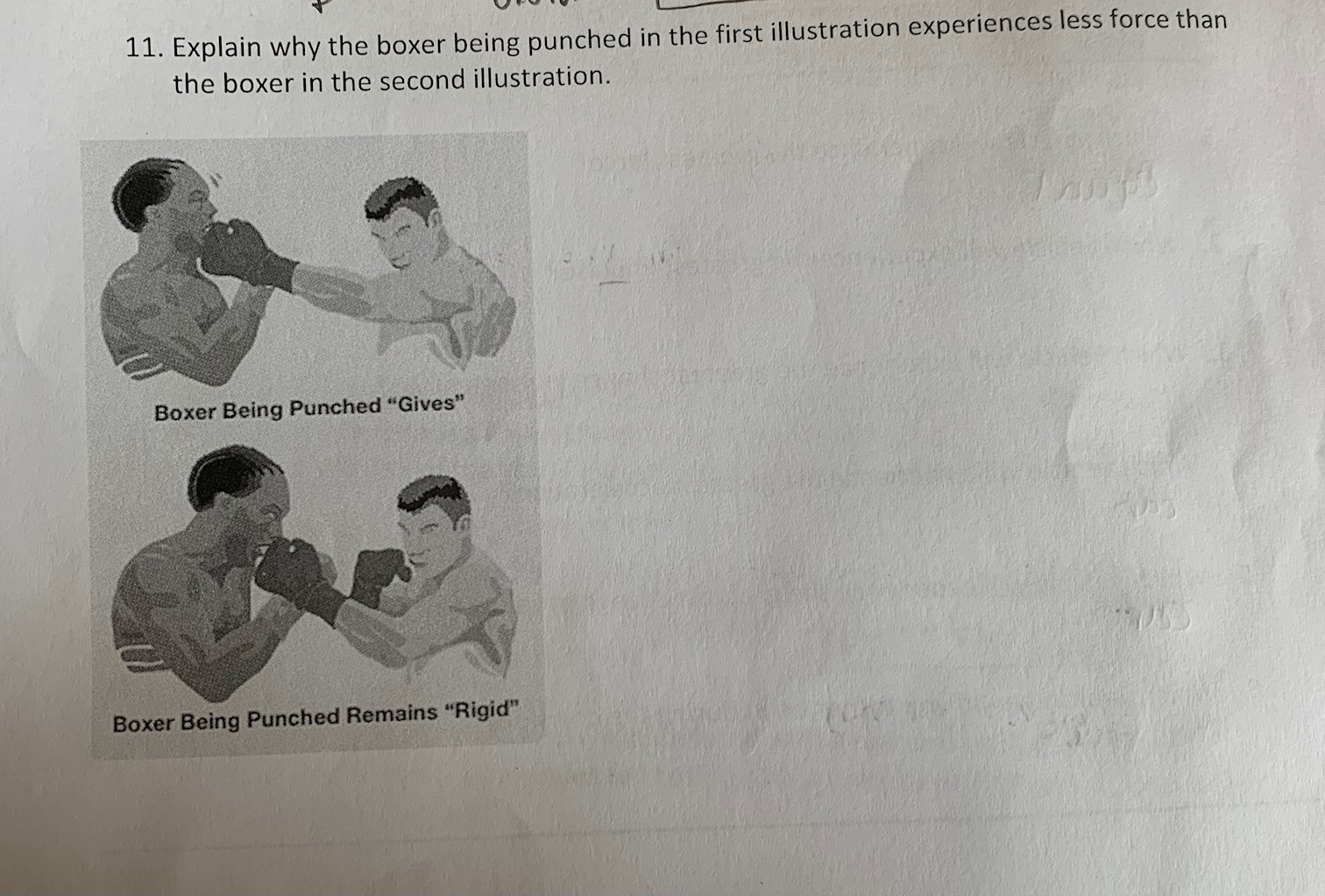 11. Explain why the boxer being punched in the first illustration