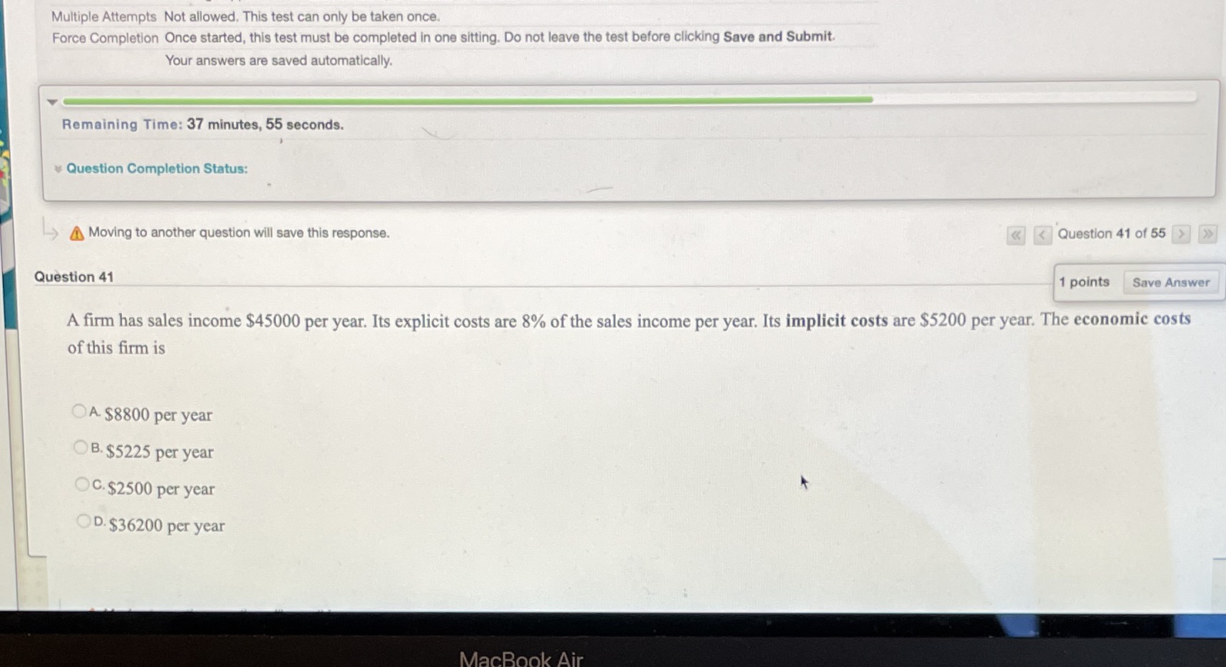 Multiple Attempts Not allowed. This test can only be taken once.