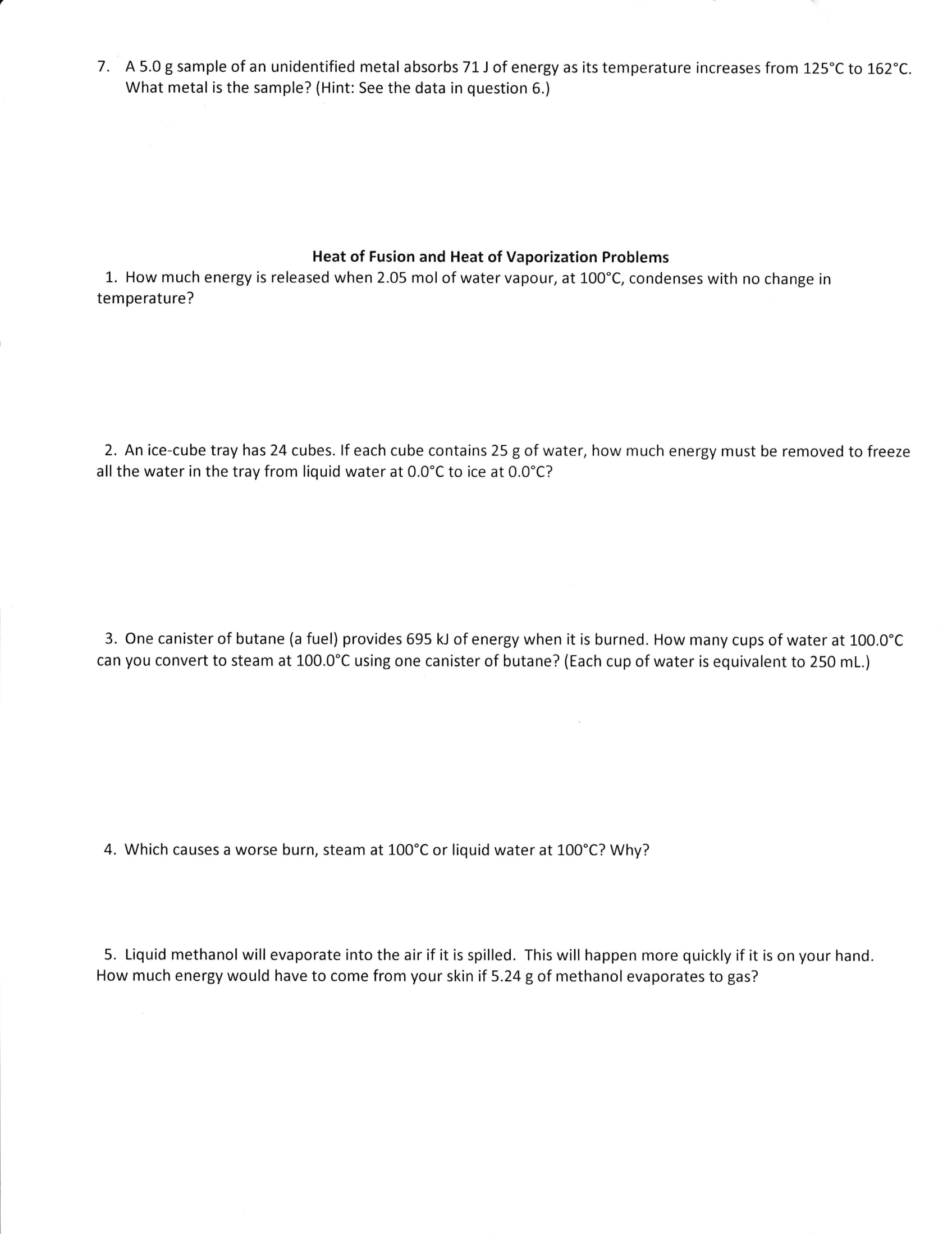 Task 1------------------------------ Read the attachment "Specific Heat Capacity AND Heat of Fusion/Heat
