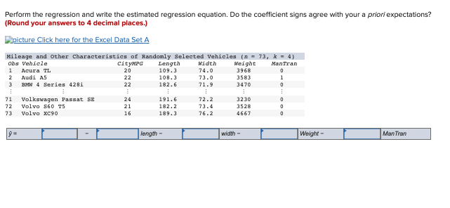  Perform the regression and write the estimated regression equation. Do the