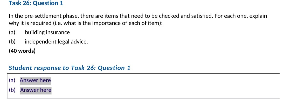  Task 26: Question 1 In the pre-settlement phase, there are items