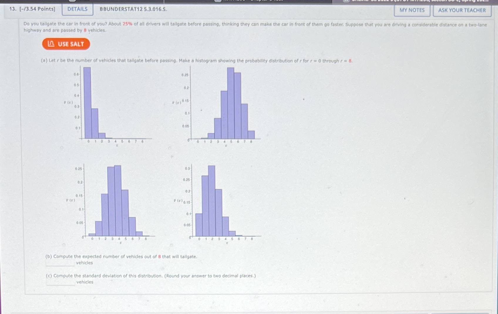  13. [-/3.54 Points] DETAILS BBUNDERSTAT12 5.3.016.S. MY NOTES ASK YOUR TEACHER