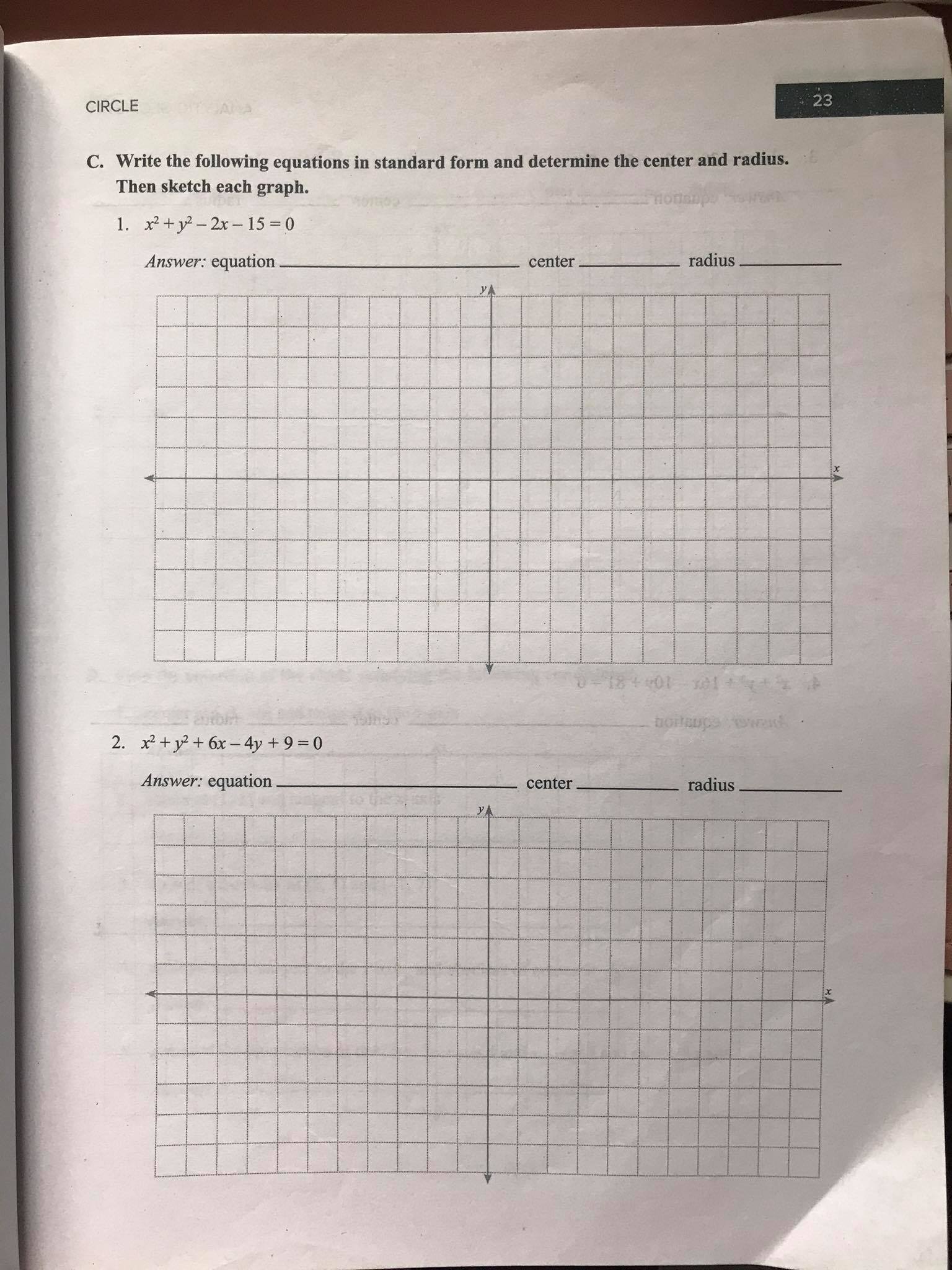 r. 1. C(3, -2) and r = 4 I'llW as awon't vitugog
