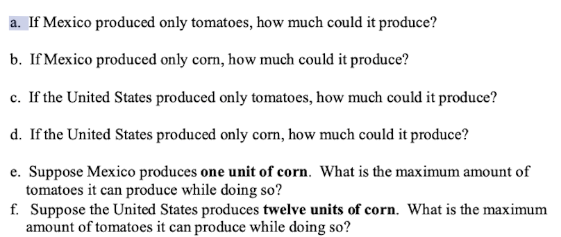 pts] Mexico and the United States can each produce tomatoes and corn.
