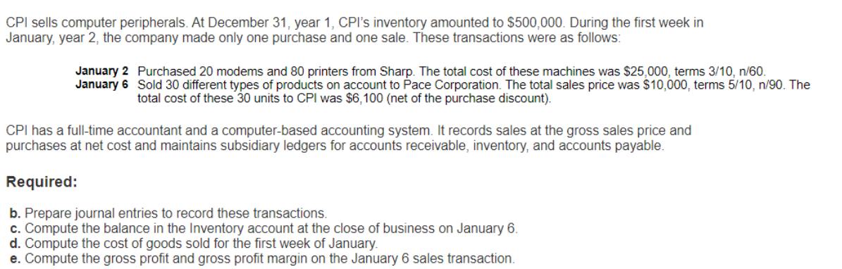  CPI sells computer peripherals. At December 31, year 1, CPI's inventory