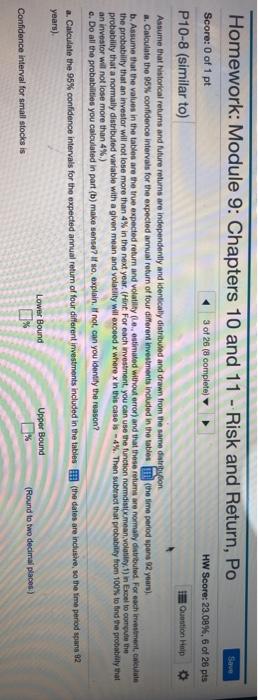  Homework: Module 9: Chapters 10 and 11 - Risk and Return,
