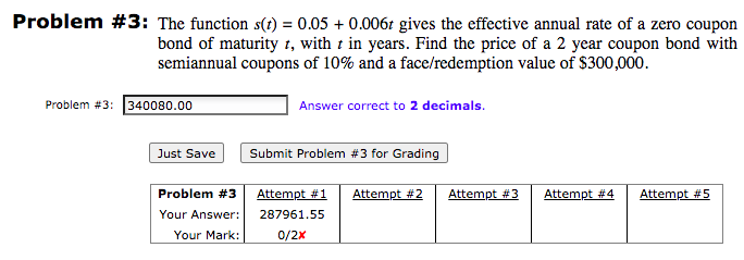  Problem #3: The function s(t) = 0.05 +0.006t gives the effective