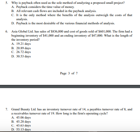 5. Why is payback often used as the sole method of