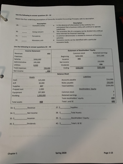 unless specifically asked. Use the following information to answer questions 1-10 For