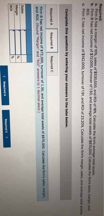 Firm A has a margin of 10%, sales of $530,000, and ROI