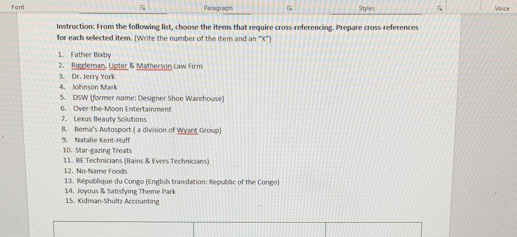 which items require cross-referencing and how would i write those items? Font