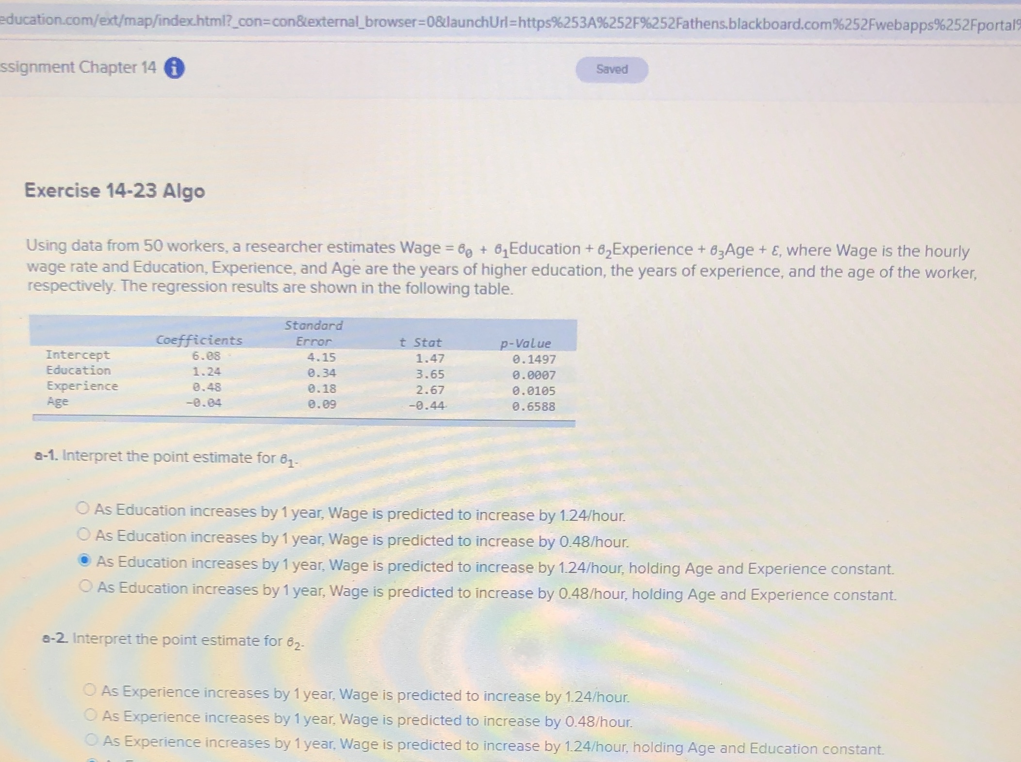 Predict the hourly wage rate for a 37-year-old worker with 4 years