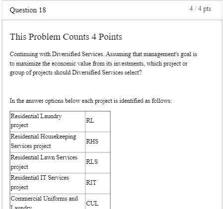 Question 18 4 / 4 pts This Problem Counts 4 Points