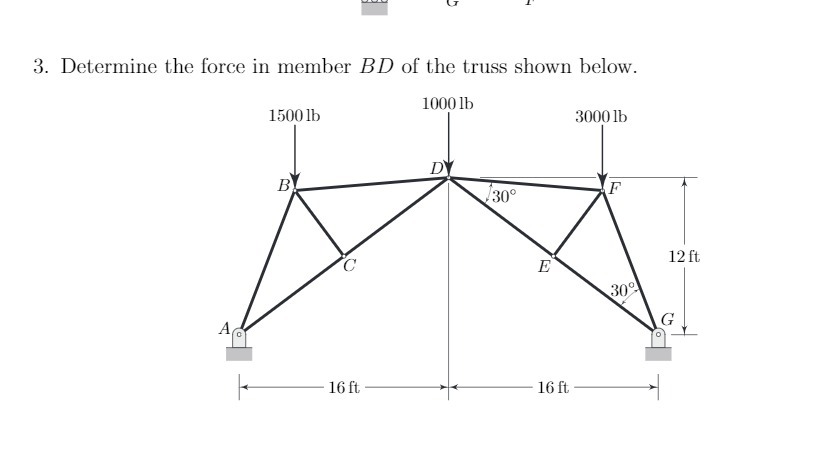 I u " 3. Determine the force in member B D