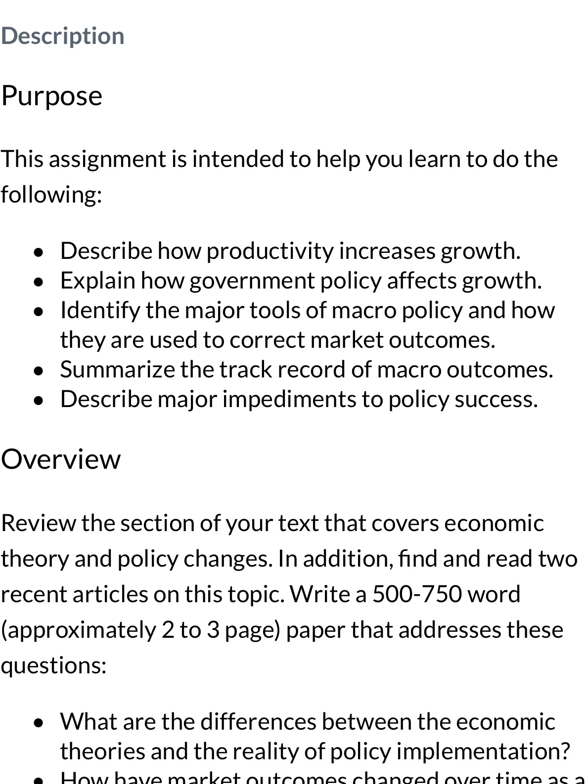  Description Purpose This assignment is intended to help you learn to