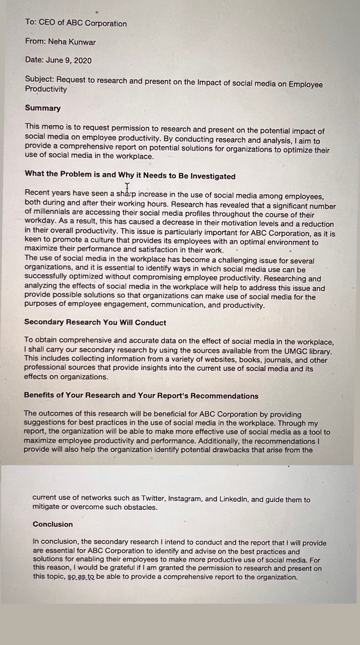 I have an assignment which is called an Proposal Memo I will