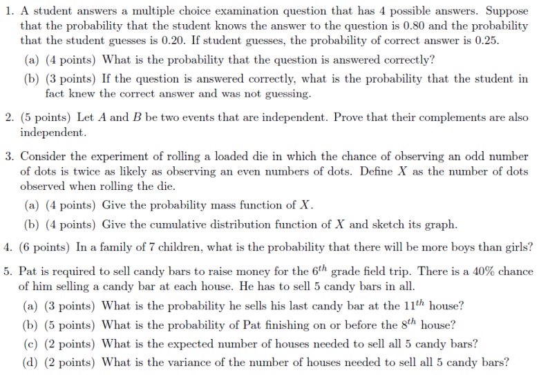 ALL ABOUT STATISTICAL THEORY 1. A student answers a multiple choice examination