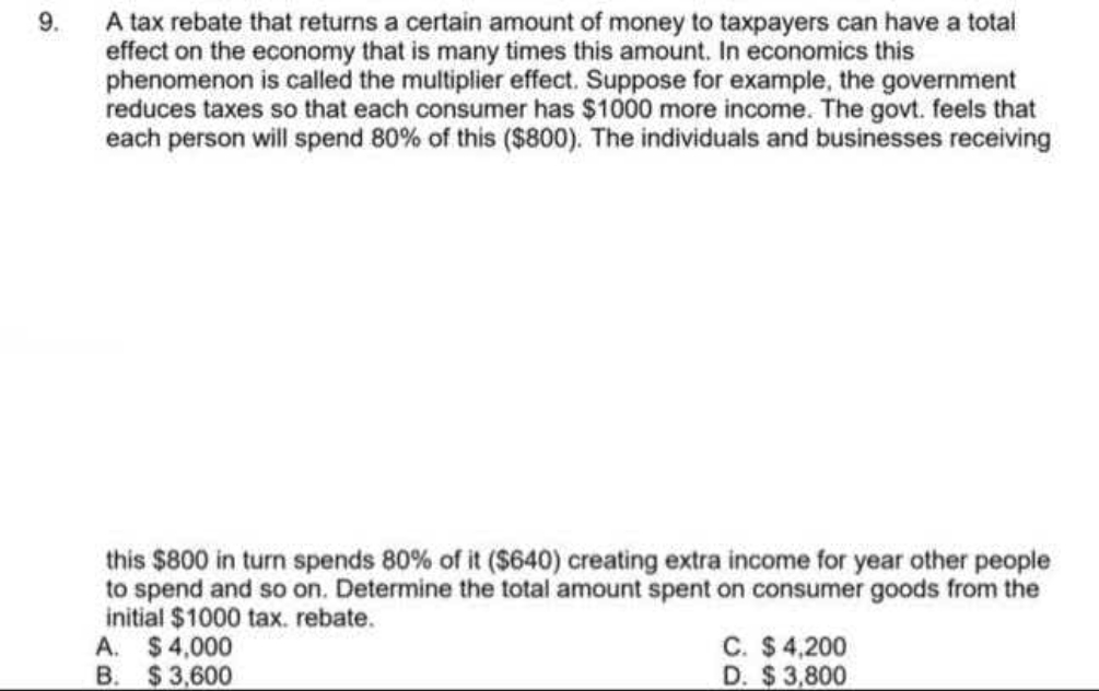 please do question neetly 9. A tax rebate that returns a certain