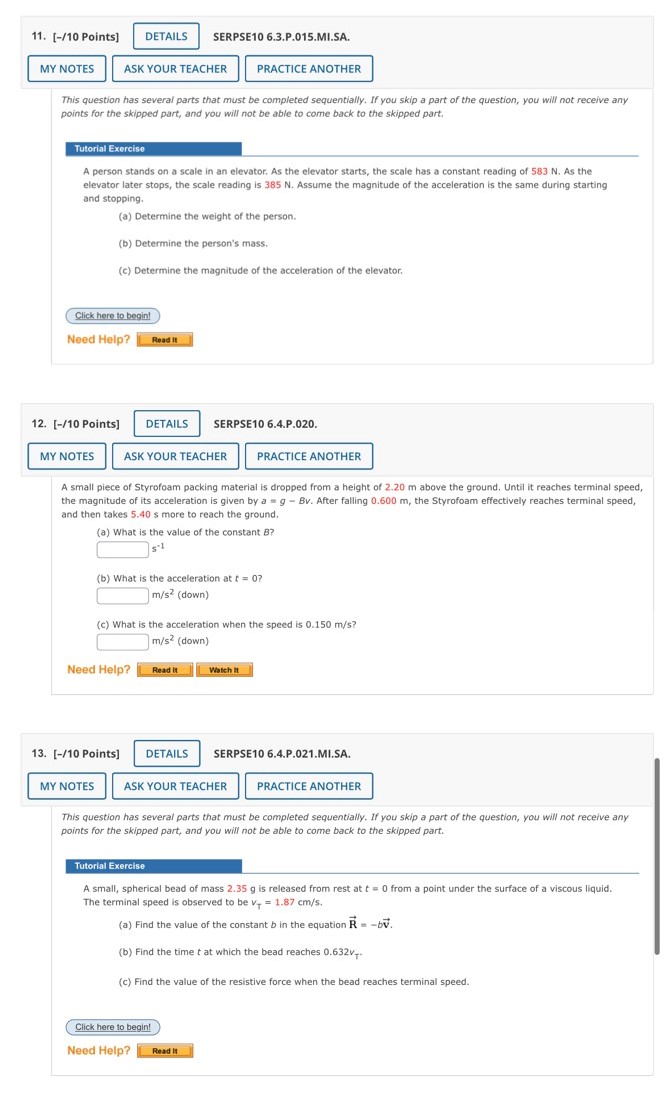  11. [-/10 Points] DETAILS SERPSE10 6.3.P.015.MI.SA. MY NOTES ASK YOUR TEACHER