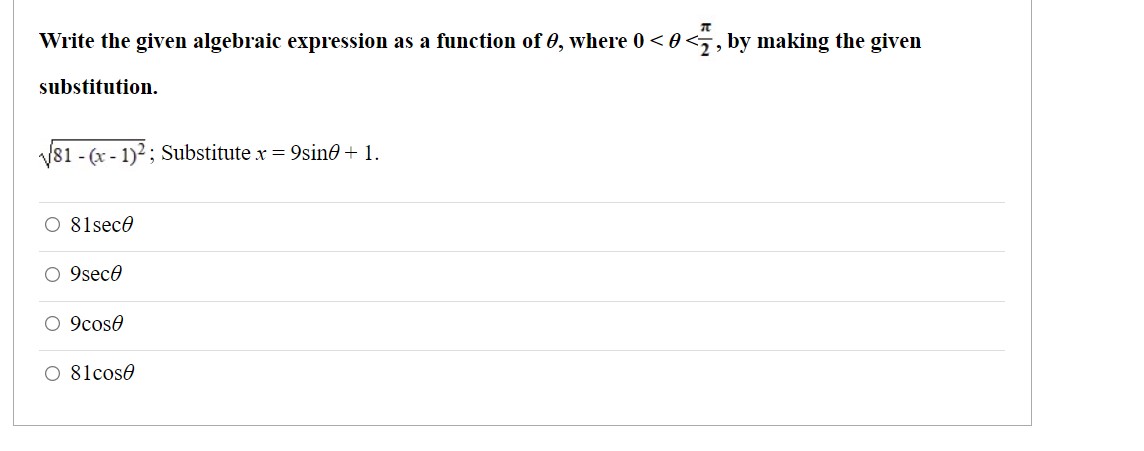  Write the given algebraic expression as a function of 9, Where