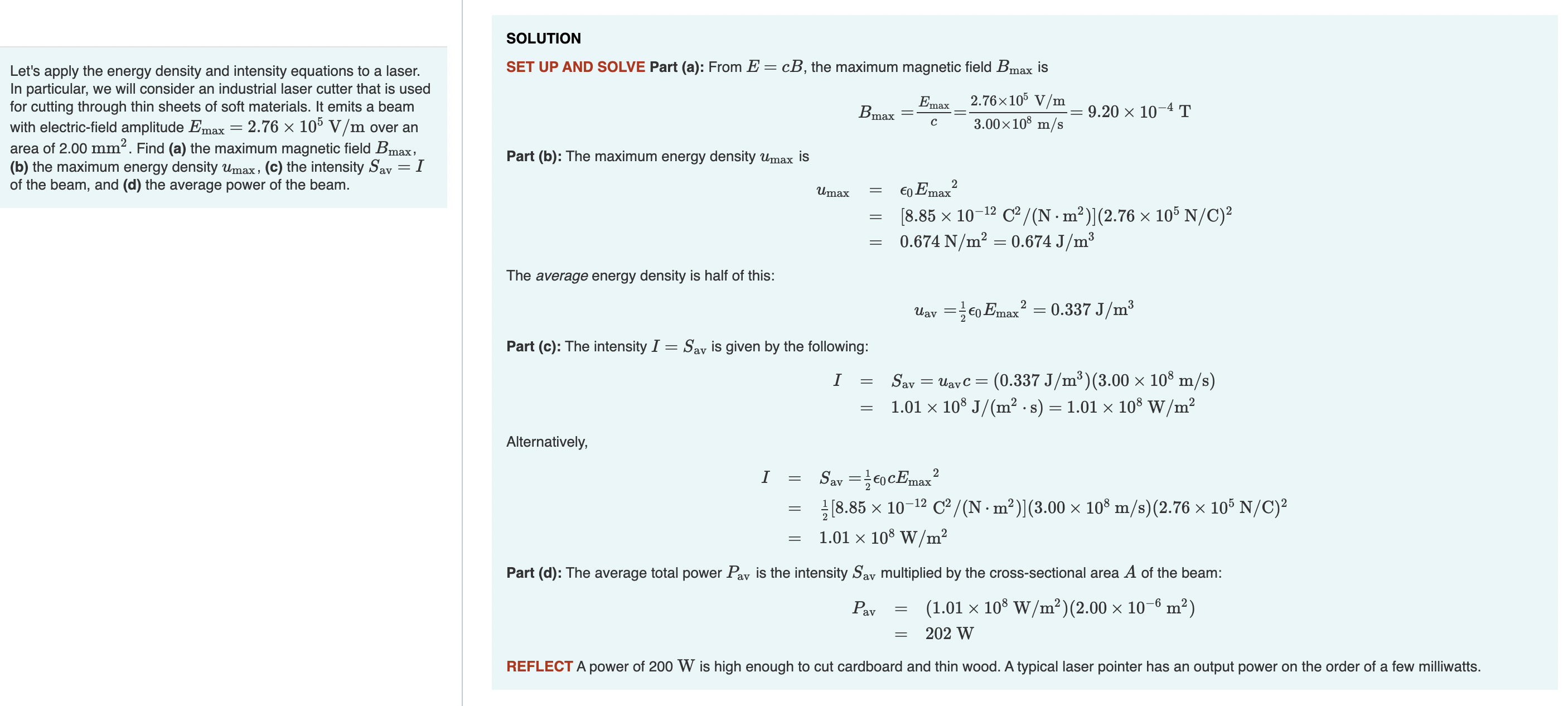  SOLUTION Let's apply the energy density and intensity equations to a