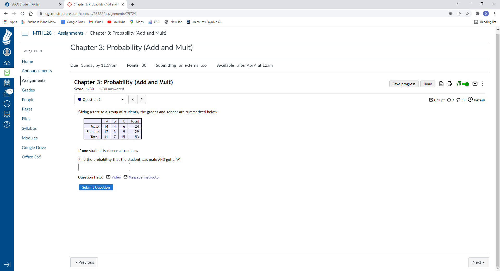 EGCC Student Portal * { Chapter 3: Probability (Add and )