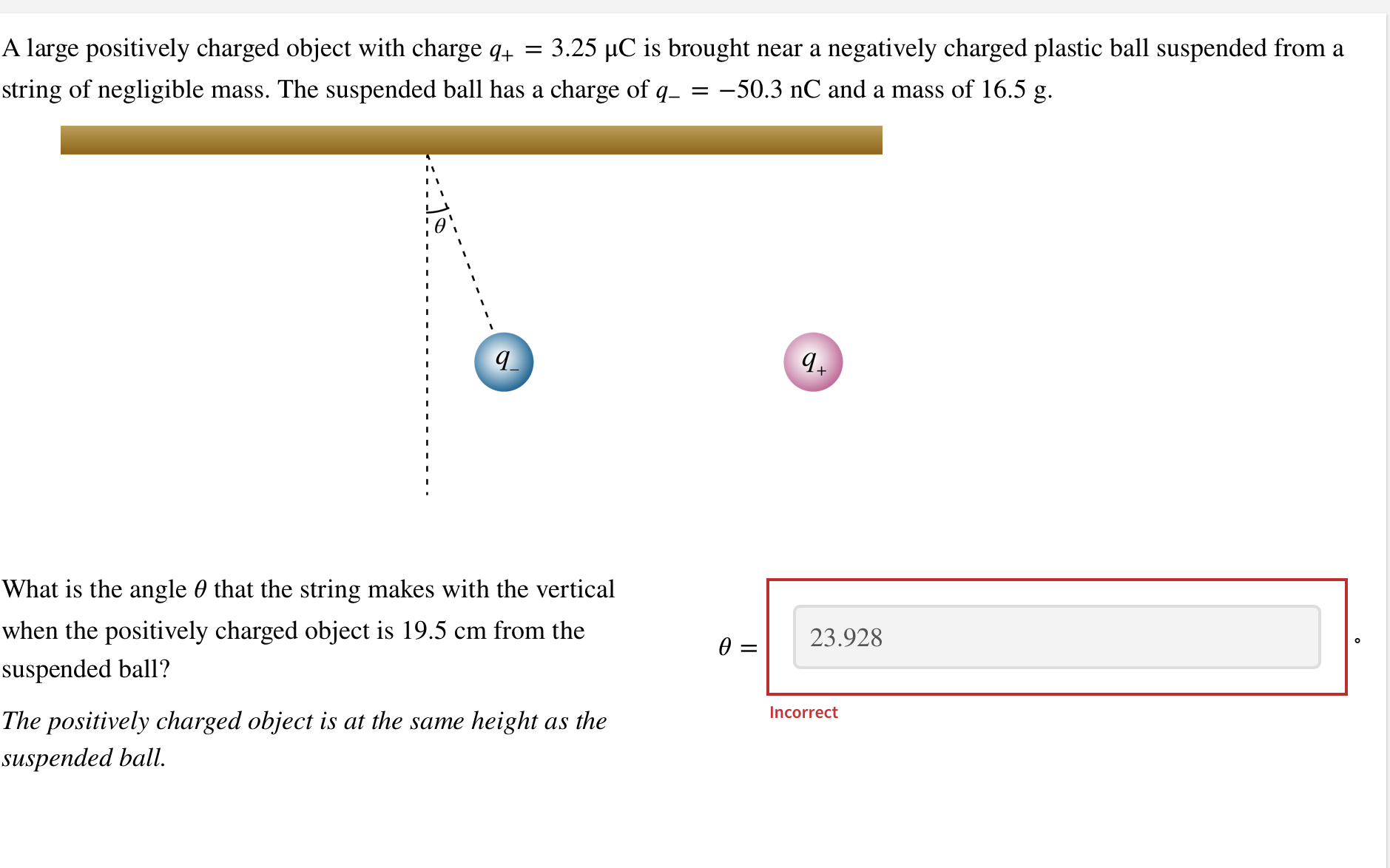 = 1.35 C is suspended by a string that has a length