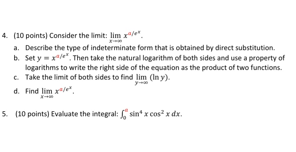 Need help solving number 4 and 5 with a=1 4. (10 points)