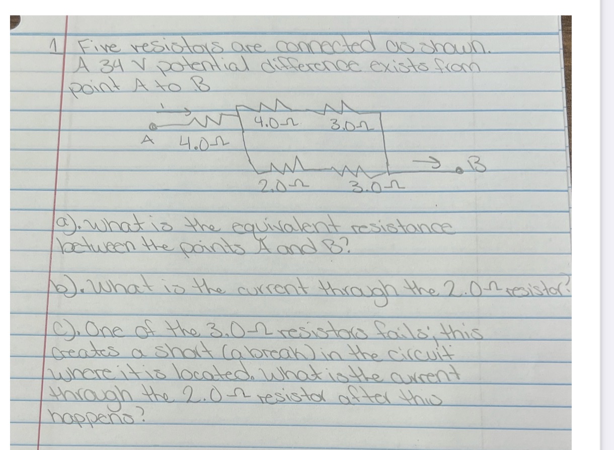  1/ Five resistors are connected as shown A 34 V potential