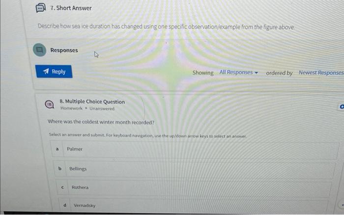  7. Short Answer Describe how sea ice duration has changed using