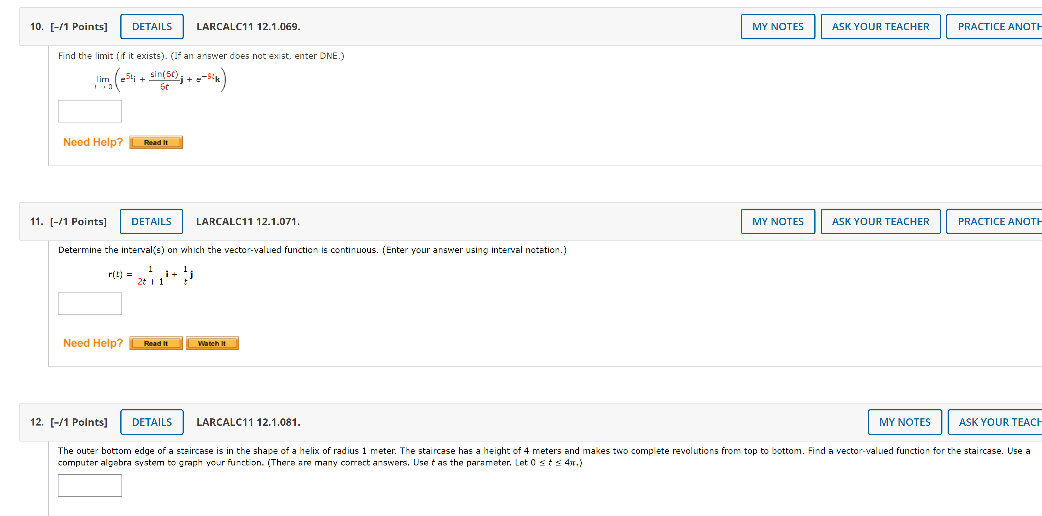 + 12 = 4 r(t) = Need Help? Read It Watch It9.