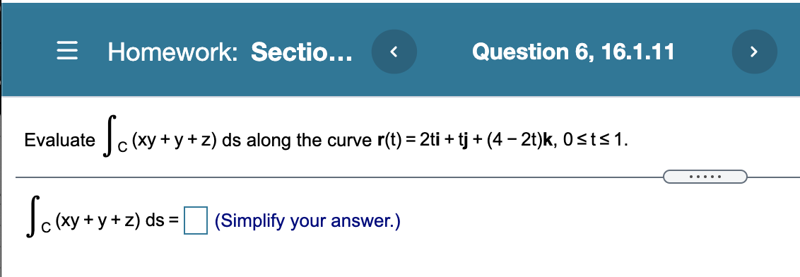 curve r(t) = 2ti + tj + (4 - 2t)k, Osts 1.