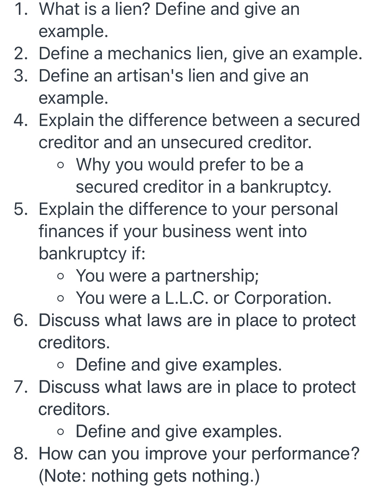  CON . What is a lien? Define and give an example.