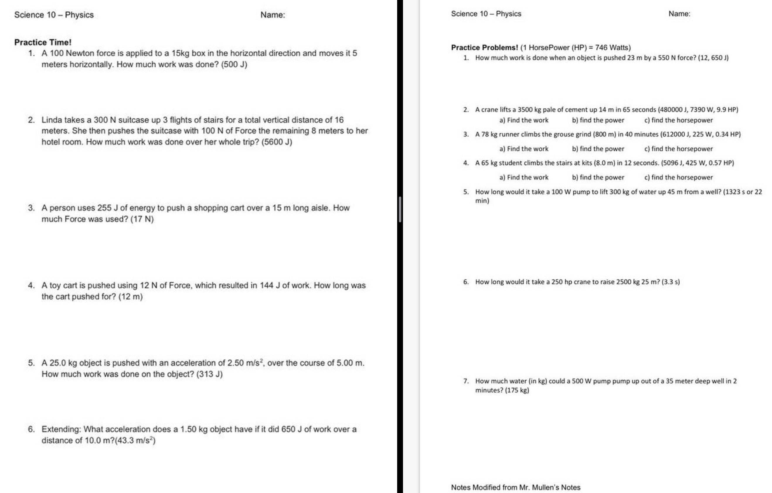 Science 10 - Physics Name: Science 10 - Physics Name: Practice