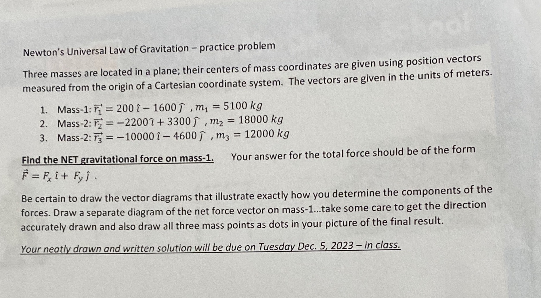 please answer this question with clear physics diagram Newton's Universal Law of