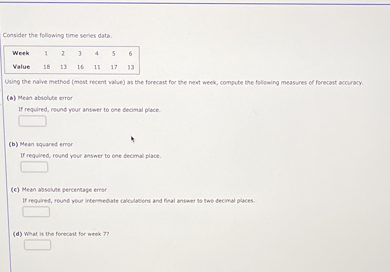 Consider the following time series data. Week 1 2 3 4