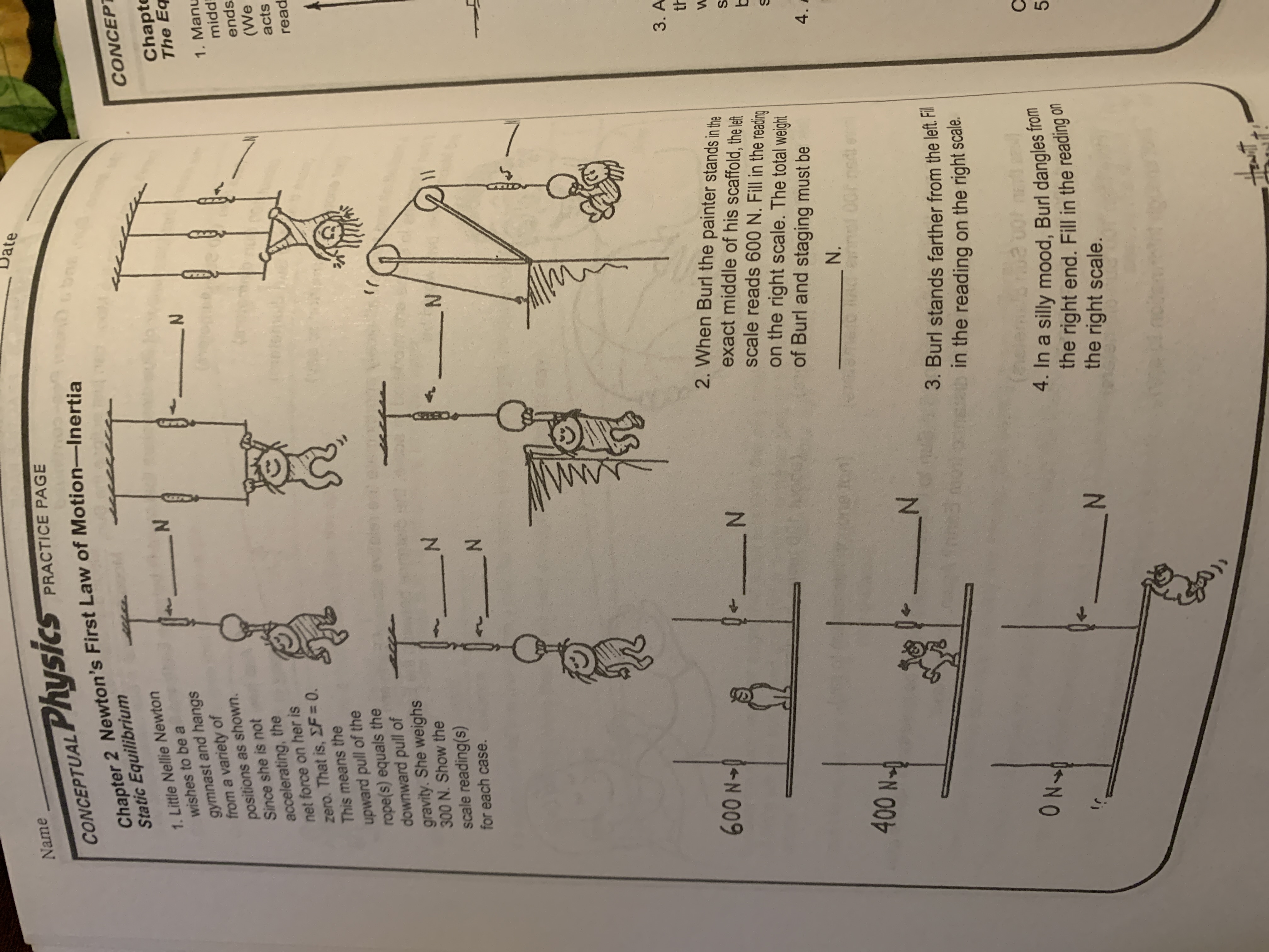 Name CONCEPTUAL Physics PRACTICE PAGE Date Chapter 2 Newton's First Law