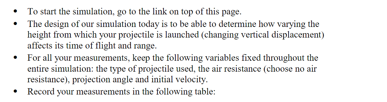This is the link for the simulation.https://phet.colorado.edu/sims/html/projectile-motion/latest/projectile-motion_en.html To start the simulation, go
