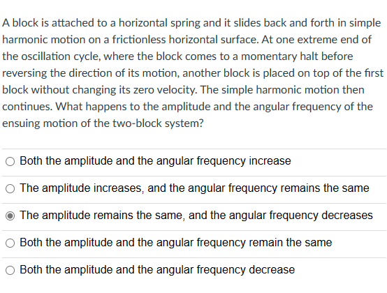 A block is attached to a horizontal spring and it slides