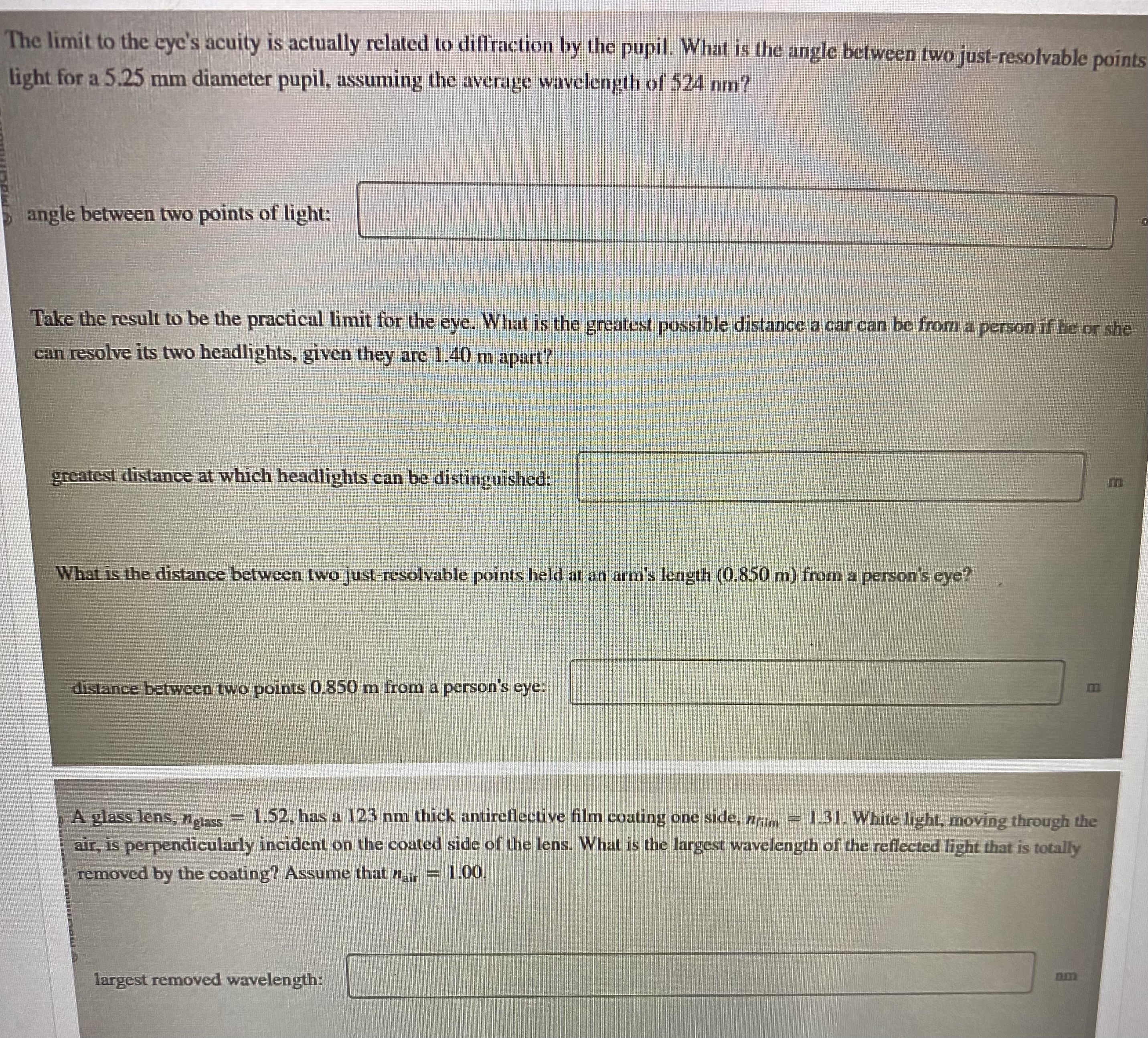 index of refraction of 1.000. Determine the index of refraction , for